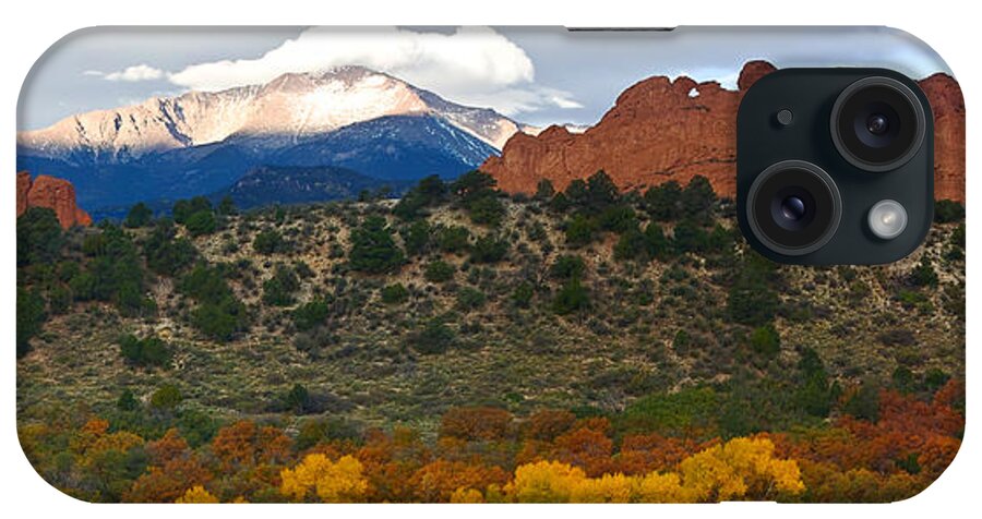 Garden Of The Gods iPhone Case featuring the photograph Pikes Peak Fall Pano by Ronda Kimbrow