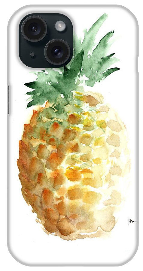 Pineapple iPhone Case featuring the painting Pineapple art print watercolor painting by Joanna Szmerdt