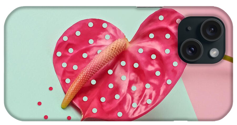 Color Image iPhone Case featuring the photograph Pink Anthurium by Juj Winn