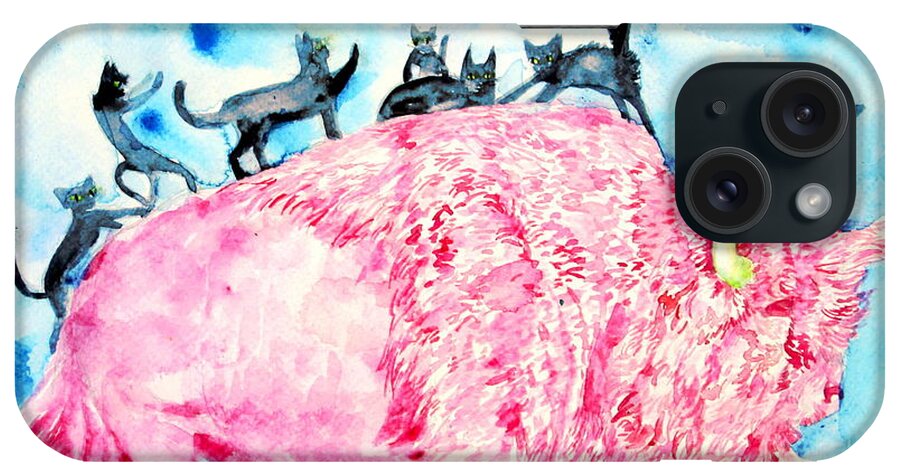 Bison iPhone Case featuring the painting PINK BISON and BLACK CATS by Fabrizio Cassetta