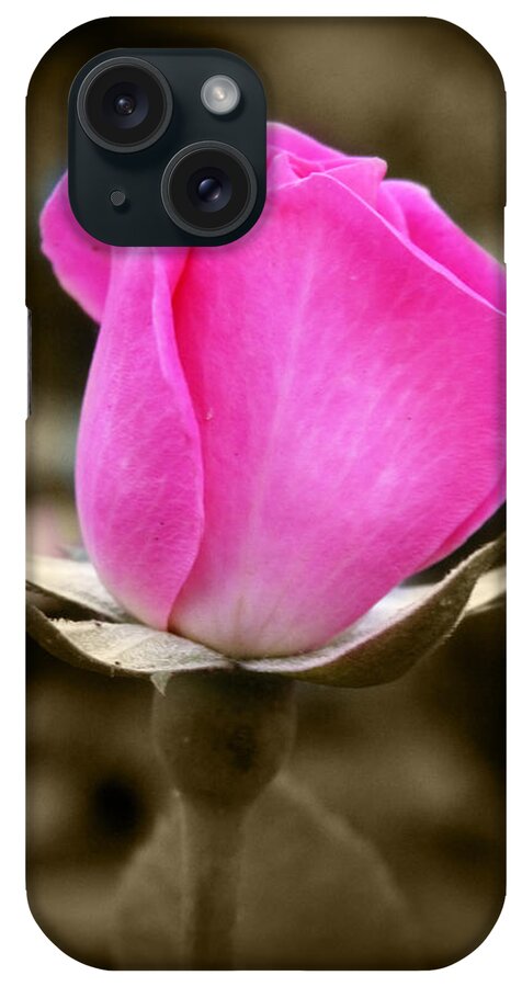 Pink iPhone Case featuring the photograph Pink Bud in Sepia and Color by Terry Eve Tanner