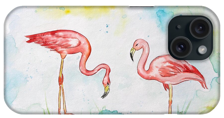 Watercolor Painting iPhone Case featuring the painting Pink Flamingo-A by Jean Plout