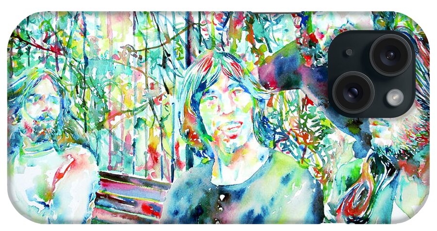 Pink iPhone Case featuring the painting PINK FLOYD at THE PARK WATERCOLOR PORTRAIT by Fabrizio Cassetta