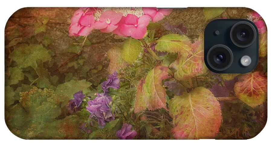 Pink Hydrangea And Violets iPhone Case featuring the photograph Pink Hydrangea and Purple Pansies by Bellesouth Studio