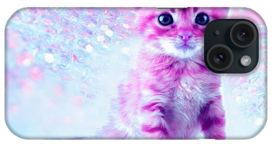 Pink iPhone Case featuring the digital art Pink Kitty princess by Lilia S