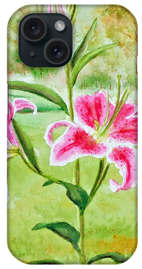 Pink Oriental Lillies iPhone Case featuring the painting Pink Oriental Lillies by Kathryn Duncan