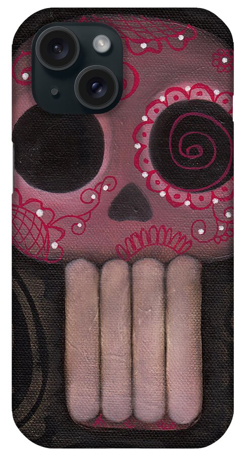 Day Of The Dead iPhone Case featuring the painting Pink Sugar Skull by Abril Andrade