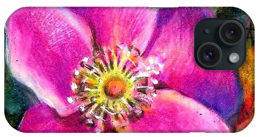 Wild Rose iPhone Case featuring the drawing Pink Wild Flower. Alberta Flood Project by Anna Duyunova