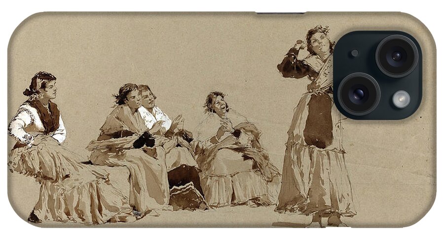 Pio iPhone Case featuring the drawing Pio Joris, Italian 1843-1921, Spanish Dancers by Litz Collection