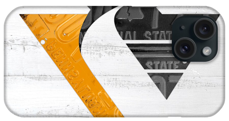Pittsburgh iPhone Case featuring the mixed media Pittsburgh Penguins Hockey Team Retro Logo Vintage Recycled Pennsylvania License Plate Art by Design Turnpike