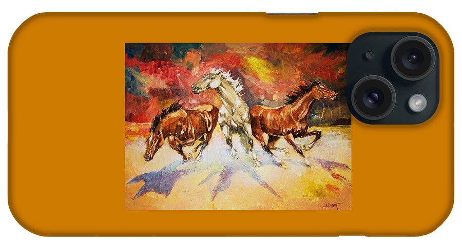 Horses iPhone Case featuring the painting Plains Thunder by Al Brown