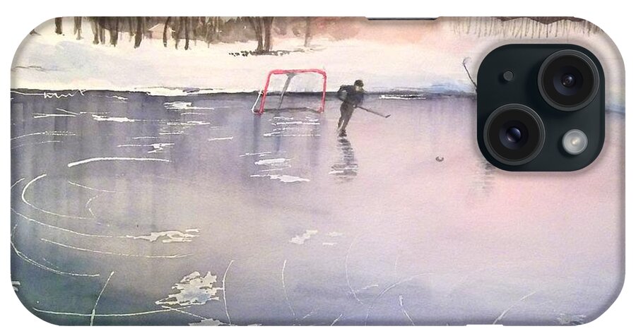 Ice Hockey iPhone Case featuring the painting Playing on Ice by Yoshiko Mishina