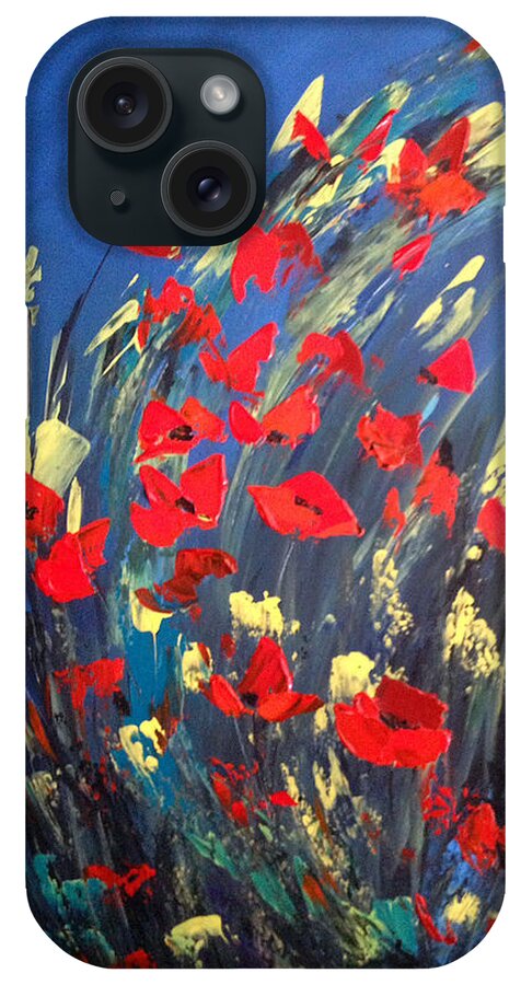 Poppies iPhone Case featuring the painting Poppies Field on A Windy Day by Dorothy Maier