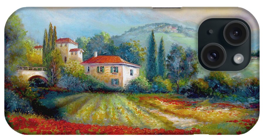  Mediterranean Landscape iPhone Case featuring the painting Poppy fields of Italy by Regina Femrite