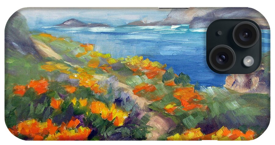 Point Lobos iPhone Case featuring the painting Poppy Path Pt. Lobos by Karin Leonard