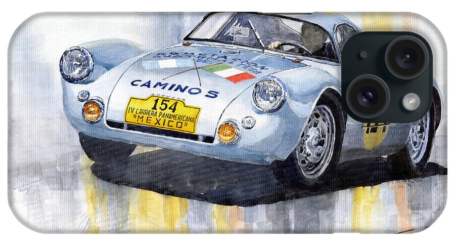 Watercolor iPhone Case featuring the painting Porsche 550 Coupe 154 Carrera Panamericana 1953 by Yuriy Shevchuk