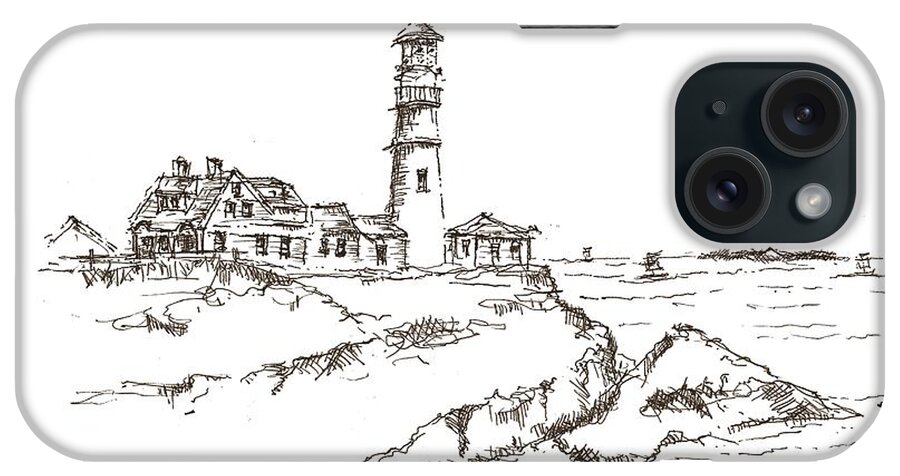 Lighthouse iPhone Case featuring the drawing Portland Head Light by Jason Nicholas