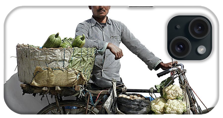 Asian And Indian Ethnicities iPhone Case featuring the photograph Portrait Of A Vegetable Vendor In by Paper Boat Creative