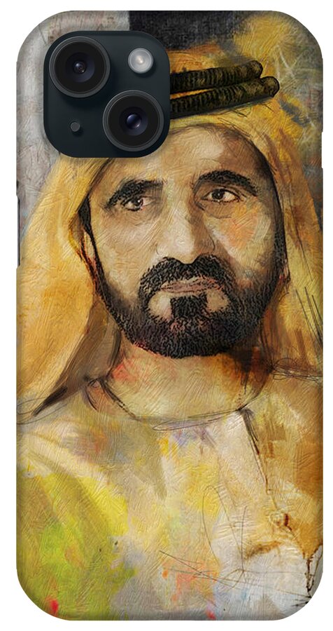 Portrait Of Muhammad Bin Rashid Al Maktoum iPhone Case featuring the painting Portrait of Muhammad bin Rashid al Maktoum by Maryam Mughal