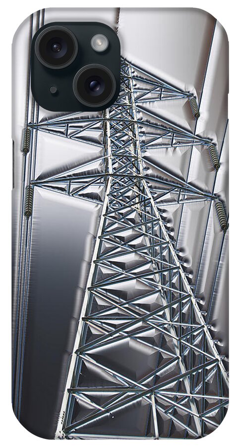 Electric Pylon iPhone Case featuring the digital art Power Station - Cool optimized for metallic paper by Wendy J St Christopher