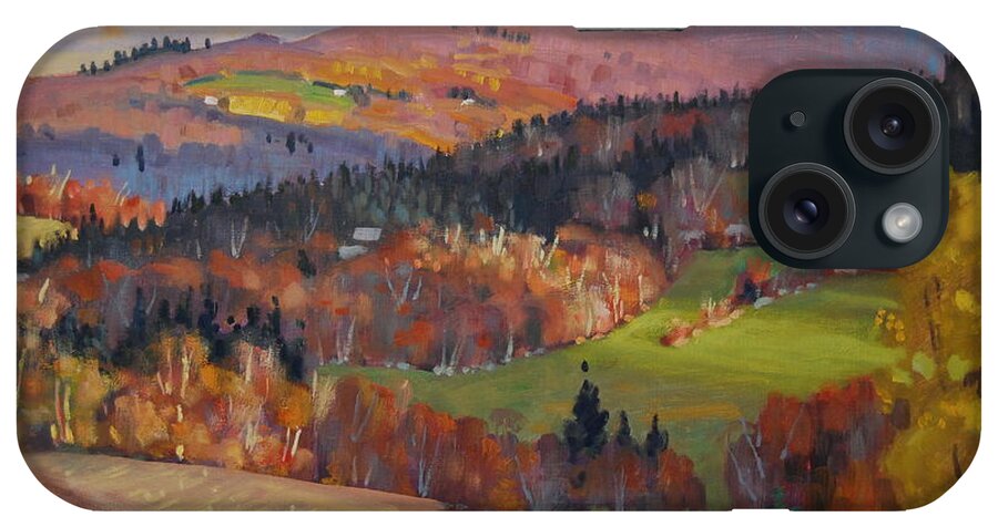 Green Mountains Of Vermont Artist. Green Hills Painters iPhone Case featuring the painting Pownel Vermont by Len Stomski