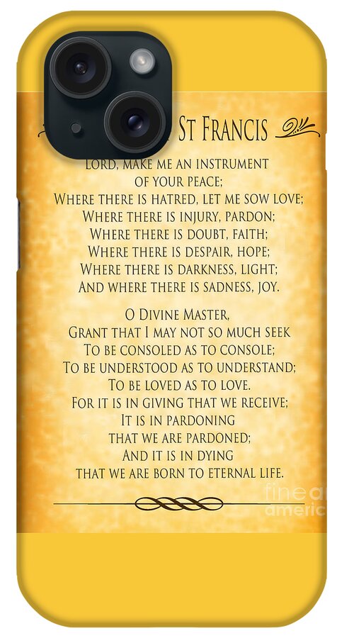 Prayer Of St Francis iPhone Case featuring the digital art Prayer of St Francis - Pope Francis Prayer - Gold Parchment by Ginny Gaura