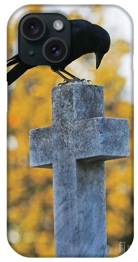 Crow On Cross iPhone Case featuring the photograph Praying Crow on Cross by Luana K Perez