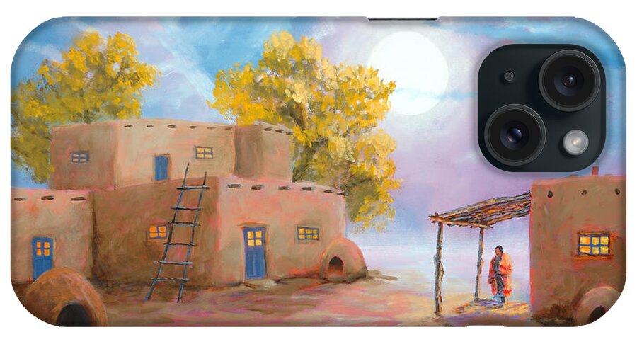 Pueblo iPhone Case featuring the painting Pueblo de las Lunas by Jerry McElroy