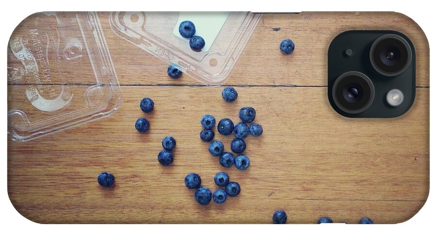 Fruit Carton iPhone Case featuring the photograph Punnet Of Blueberries Spilt On Wooden by Jodie Griggs