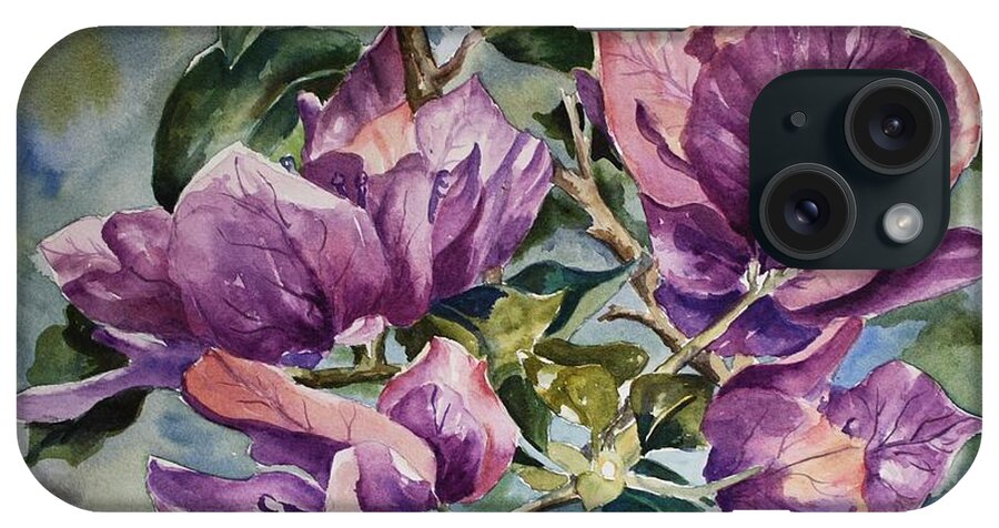 Bougainvillea iPhone Case featuring the painting Purple Beauties - Bougainvillea by Roxanne Tobaison
