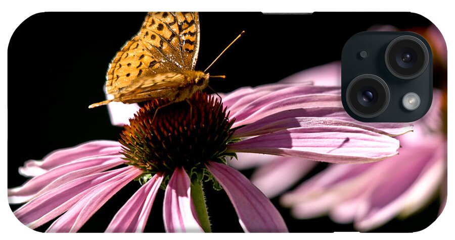 Butterfly iPhone Case featuring the photograph Purple Cone flowers and Friend by Cheryl Baxter