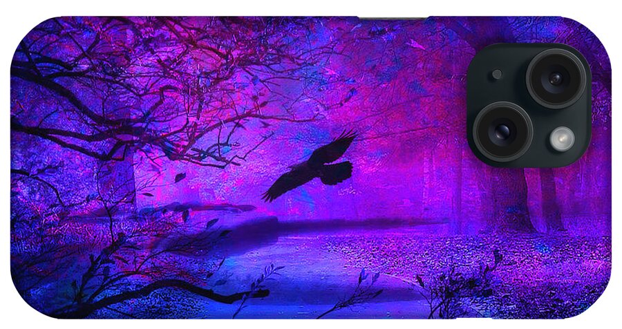 Purple iPhone Case featuring the photograph Purple Gothic Haunting Nature - Surreal Fantasy Gothic Raven Forest Woodlands by Kathy Fornal