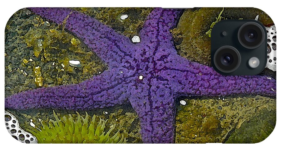 I Visited The Oregon Coast Aquarium And Photographed This. Later iPhone Case featuring the digital art Purple Sea Star and Friends by Gary Olsen-Hasek