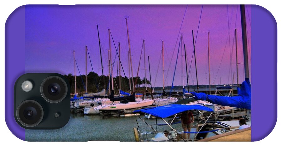 Evening Sailboats iPhone Case featuring the digital art Putting The Sails To Bed At Sunset by Pamela Smale Williams