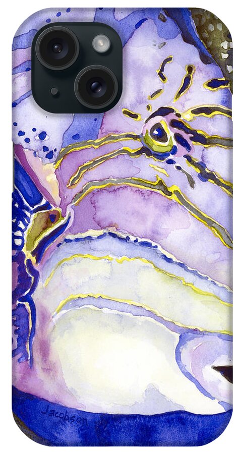 Triggerfish iPhone Case featuring the painting Queen Triggerfish Portrait by Pauline Walsh Jacobson