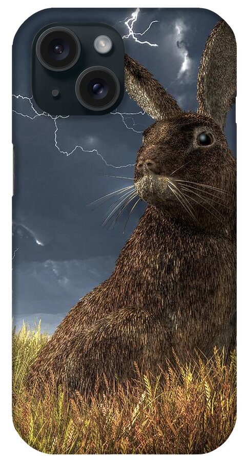 Rabbit In A Lighting Storm iPhone Case featuring the digital art Rabbit in a Lightning Storm by Daniel Eskridge