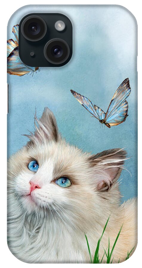 Kitty iPhone Case featuring the mixed media Ragdoll Kitty And Butterflies by Carol Cavalaris