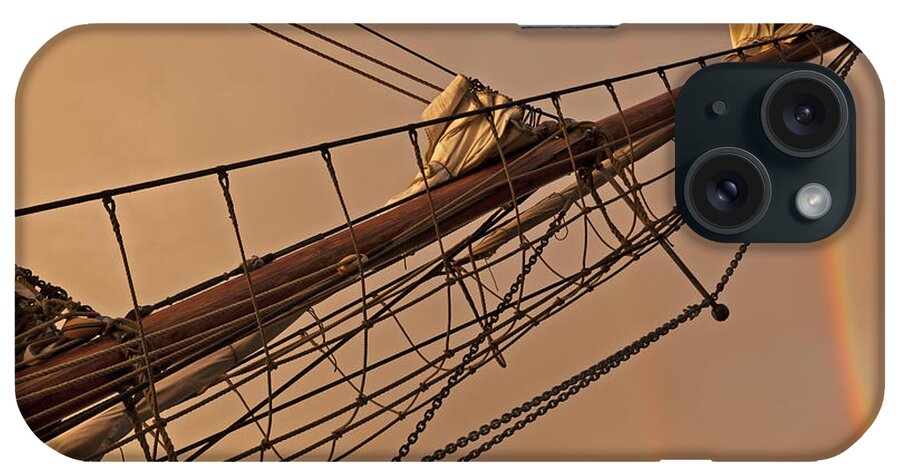 Rainbow iPhone Case featuring the photograph Tall ship meets rainbow by Mike Santis