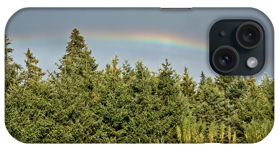  iPhone Case featuring the photograph Rainbow over the Evergreens by Cheryl Baxter