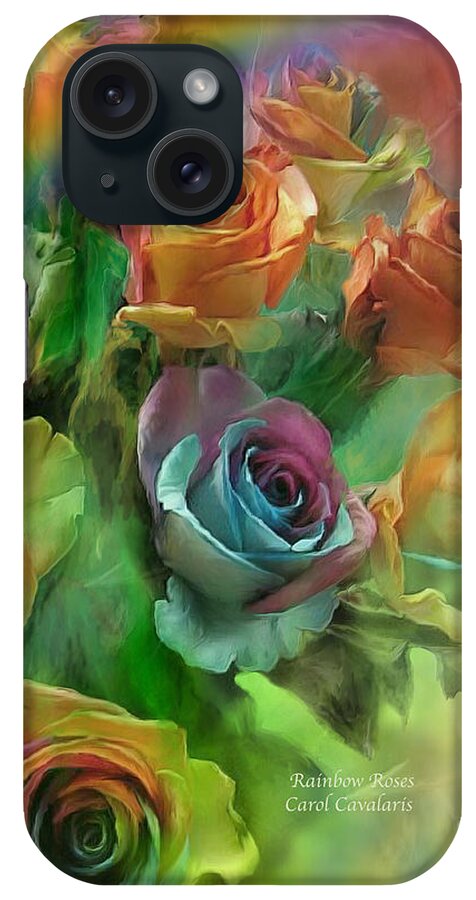 Rose Art iPhone Case featuring the mixed media Rainbow Roses by Carol Cavalaris