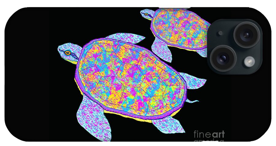Turtles iPhone Case featuring the digital art Rainbow Sea Turtles by Nick Gustafson