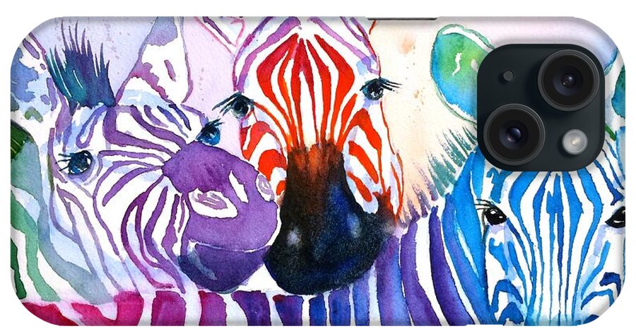 Zebra iPhone Case featuring the painting Rainbow Zebra's by Carlin Blahnik CarlinArtWatercolor