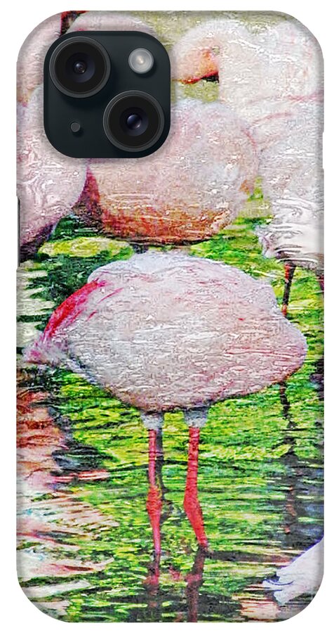 Flamingos iPhone Case featuring the digital art Rainy Day Flamingos 2 by Lizi Beard-Ward
