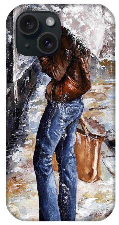 Rain iPhone Case featuring the painting Rainy day - Woman of New York 15 by Emerico Imre Toth