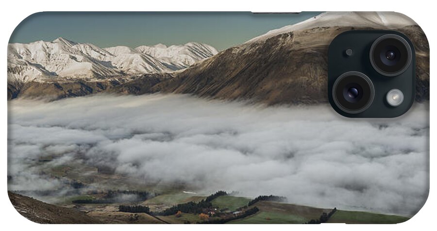 533798 iPhone Case featuring the photograph Rakaia River Valley Filled With Fog by Colin Monteath