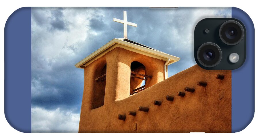 San Francisco De Asis iPhone Case featuring the photograph Rancho de Taos Bell Tower and Cross by Lanita Williams