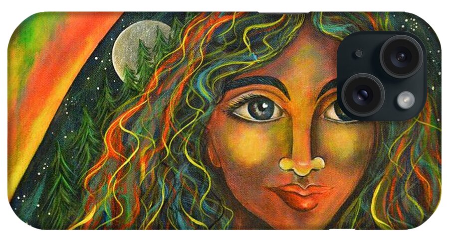 Sacred Art Paintings iPhone Case featuring the painting Raven Moon by Deborha Kerr