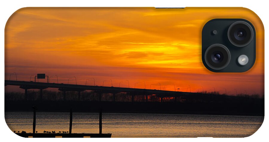 Arthur Ravenel Bridge At Sunset iPhone Case featuring the photograph Orange Blaze by Dale Powell