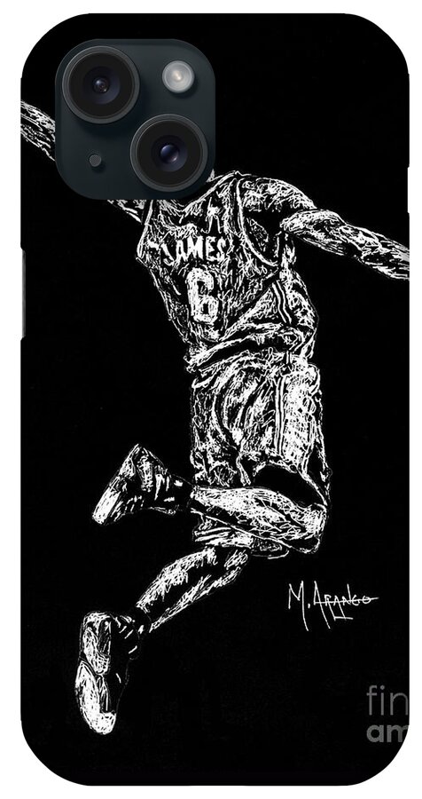 Lebron iPhone Case featuring the drawing Reaching for Greatness #6 by Maria Arango