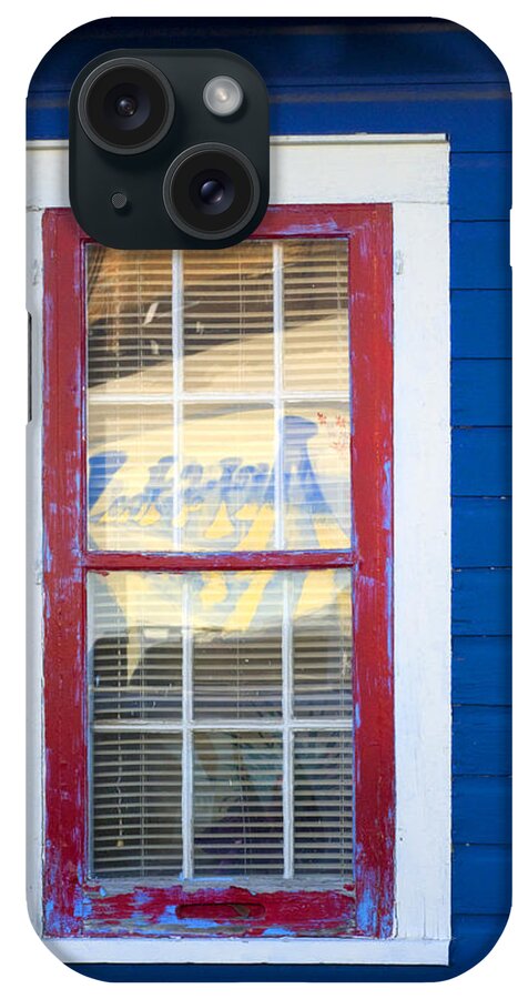 Window iPhone Case featuring the photograph Red and White Window in Blue Wall by Lynn Hansen